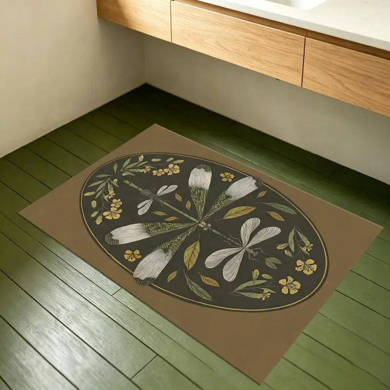 Vintage Symmetrical Dragonfly Floral Rug Soft Velvet Living Room Bedroom Entryway Decor