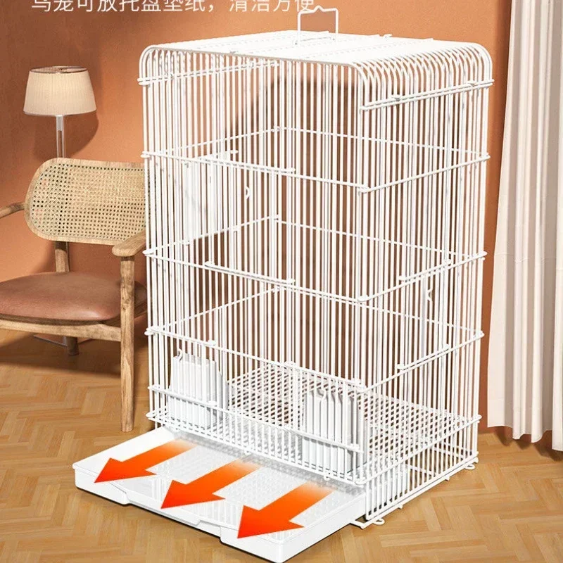 

Deluxe Parrot Bird Cage Tiger Skin Pattern Large Villa Ornamental Cage Complete Set for Home Bird Keeping Accessories Stand