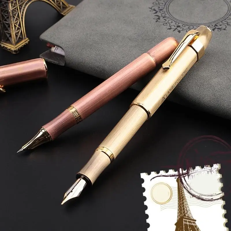 

Refillable Brass Fountain Pen Compact Retro Pocket Friendly Metal Construction Perfect for Journalists Writers Students H8WD