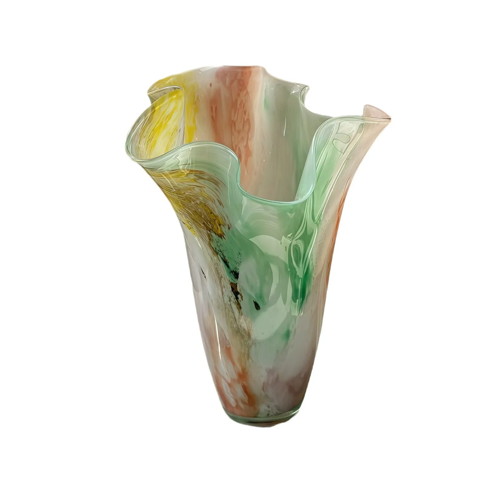 

High sense colorful texture large diameter flower arrangement art deco antique glass vase