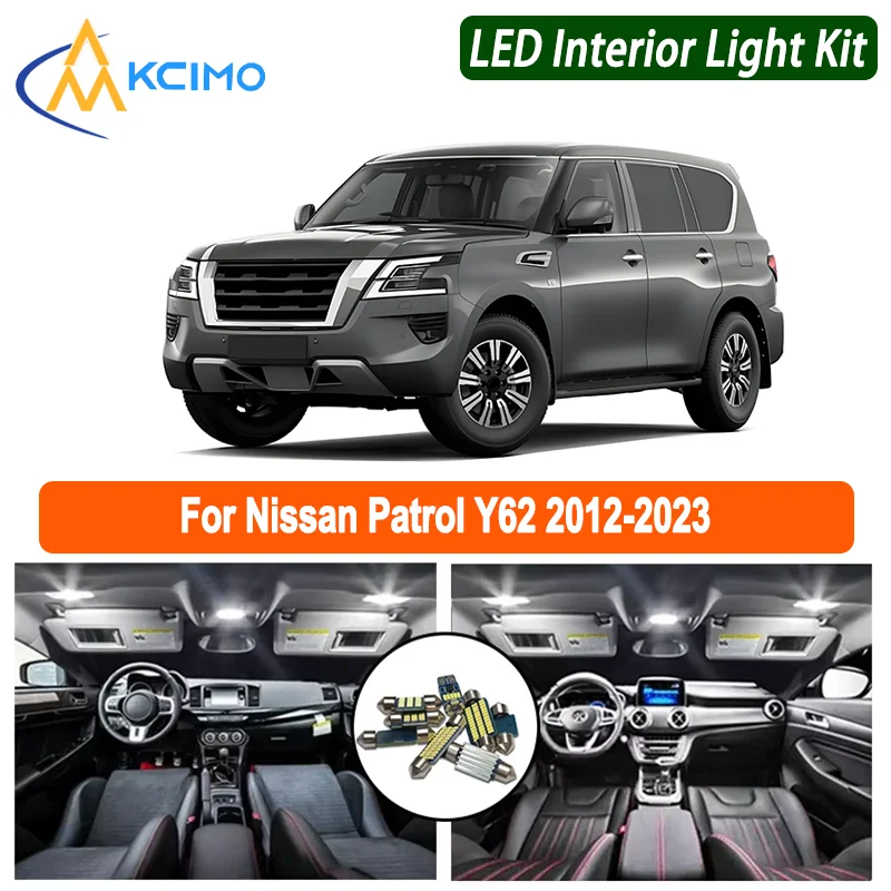 Kit de luz interior led brilhante e duradouro para nissan patrol y62 2012-2023 ultra brilhante cúpula/mapa/luzes tronco atualizar cabine do carro lig