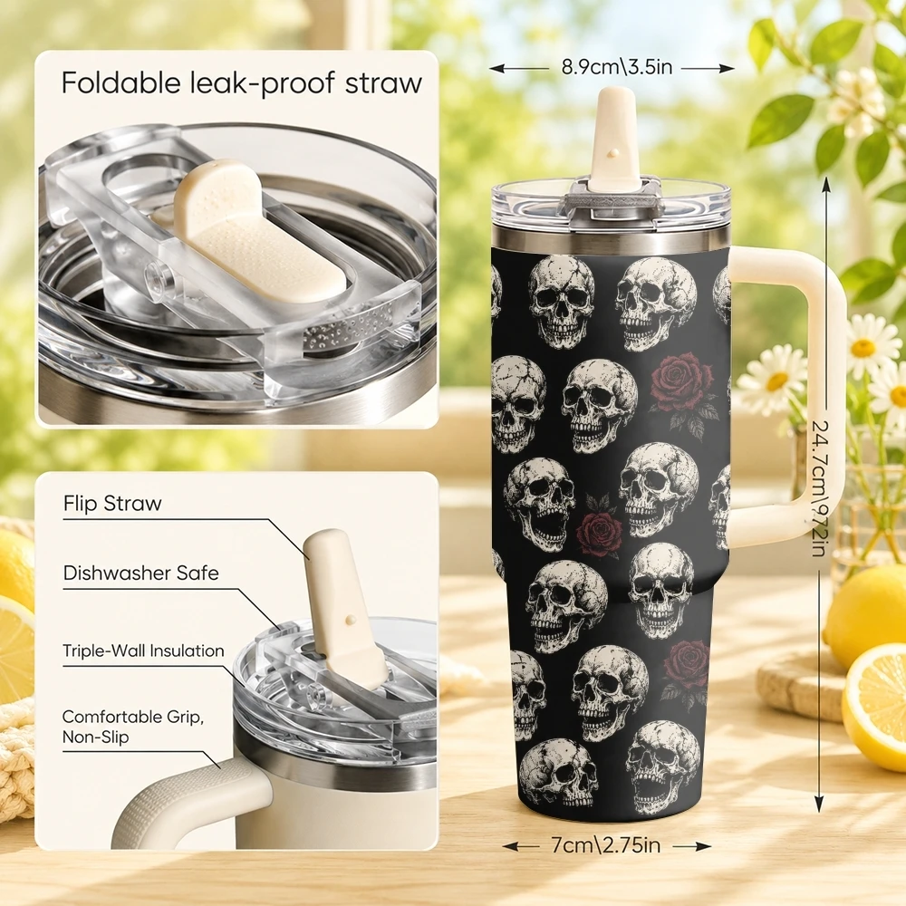 Wild Skeleton Vacuum Flasks 40oz Thermal Tumbler with Handle Stainless Steel Vacuum Insulated Leak Proof Travel Mug