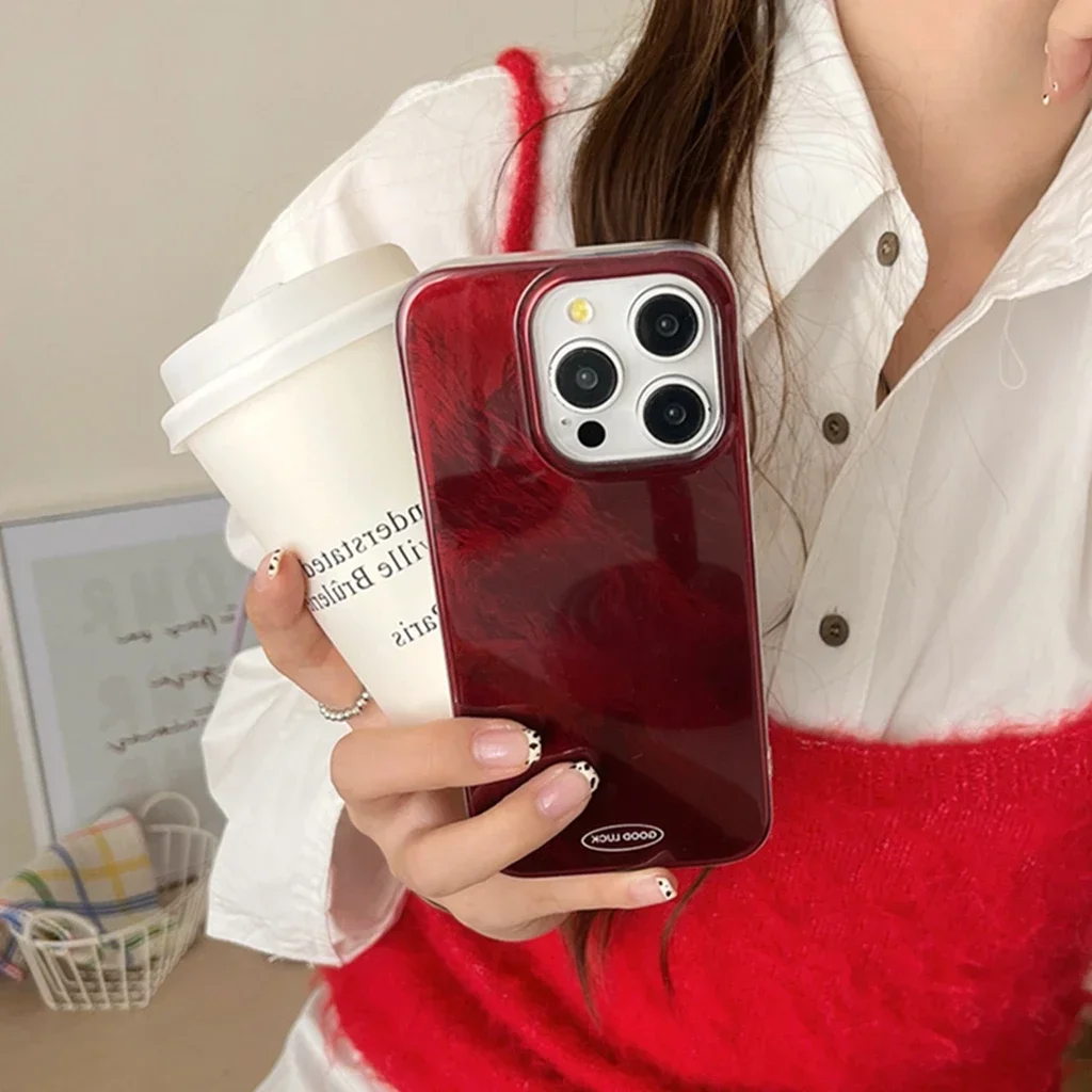 Stylish Wine Red Iceberg Pattern Phone Cover Case for iPhone 15 14 13 12 Pro Max Shockproof Protective Case