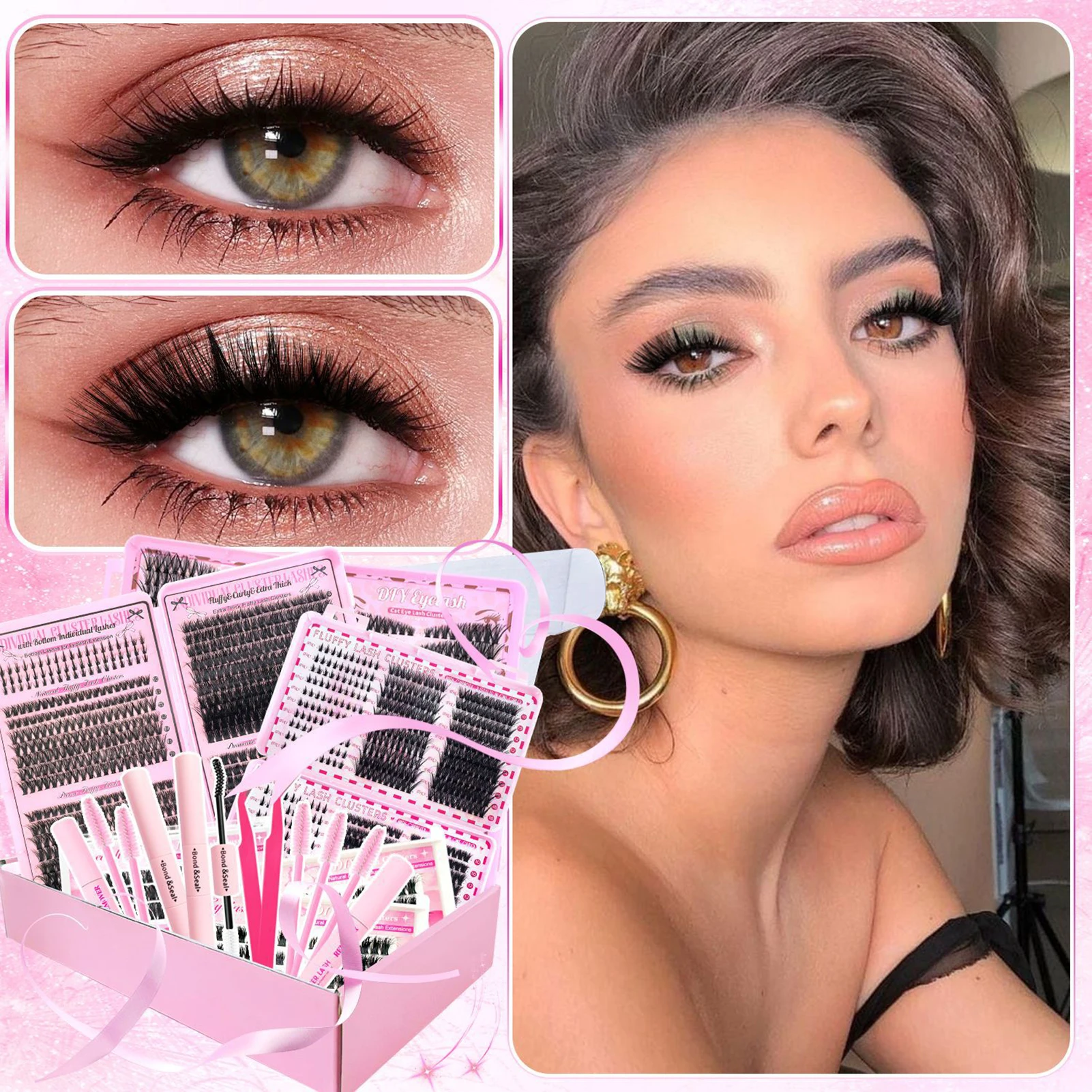 DIY-Segment-Falsche Wimpern-Set, C/D-Locken, natürliche Stile, 9–16 mm, gemischte Länge, Wimpernverlängerung für den täglichen Gebrauch und perfektes Make-up