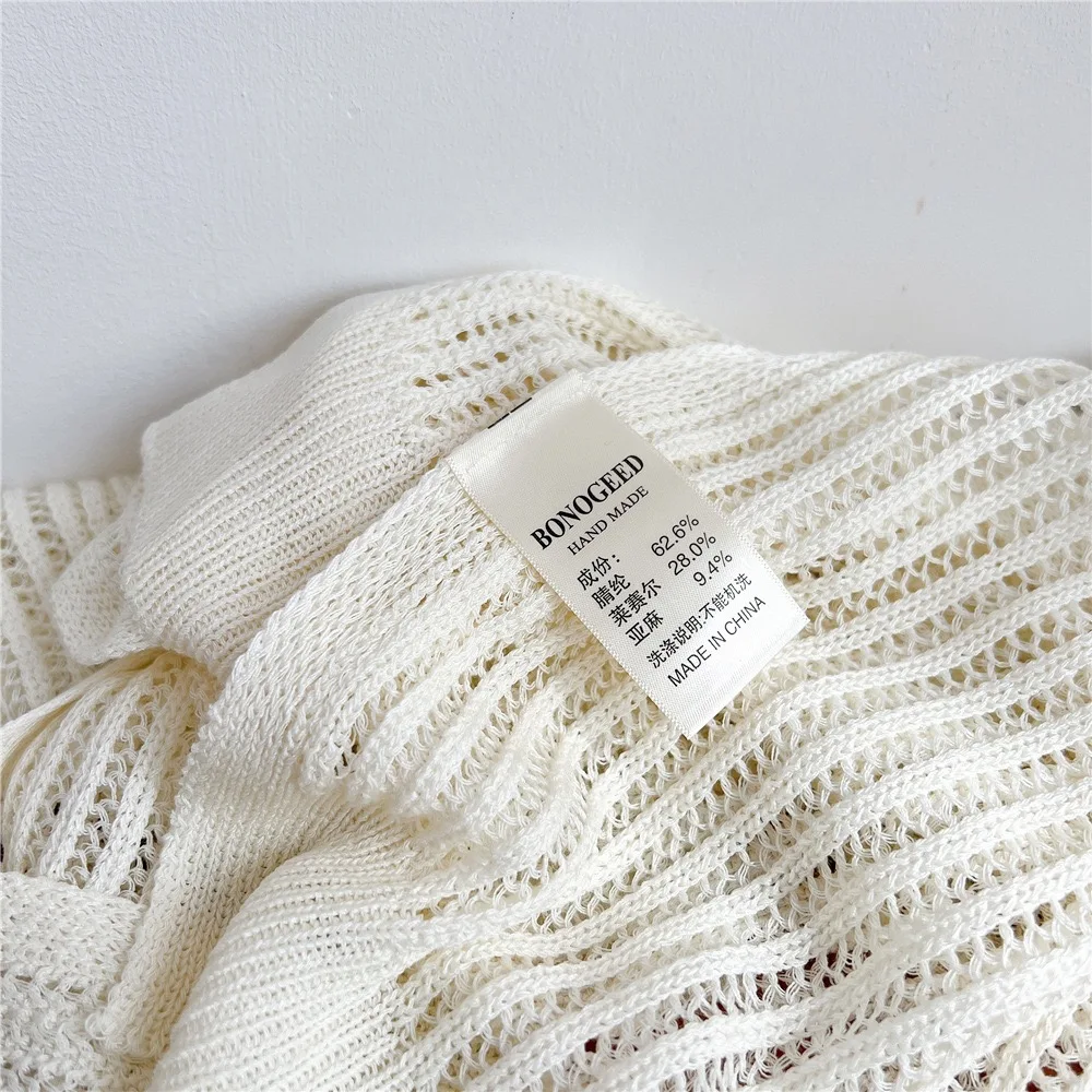 Women Plain Solid Lace Hollow Out Shawls Summer Air Conditioning Fake Collar Neck Guard Knit Thin Knotted Cape Shoulder Scarves view 3