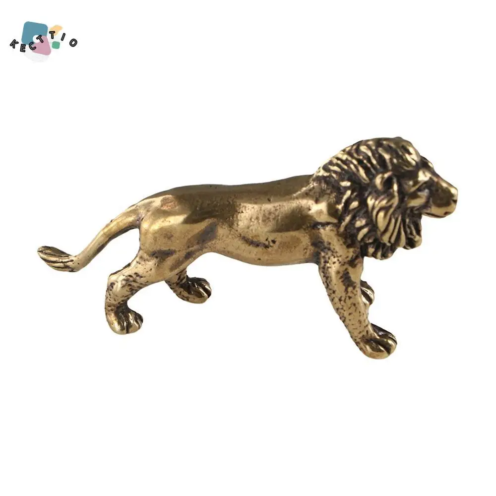 

Animal Statue Retro Brass Lion King Figurines Cute Chinese Lion Statue Copper Exquisite Mini Lion Sculpture Car Ornament