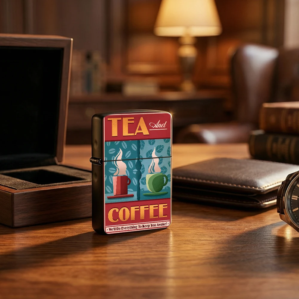 Coffee Tea Poster - Briquet vintage à couvercle rabattable, briquets