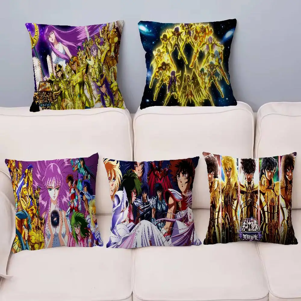 Knights Of The Zodiac Cartoon Pillow Covers Cartoon Sofa Decorative Home Double-sided Printing Short Plush Cute Cushion Cover