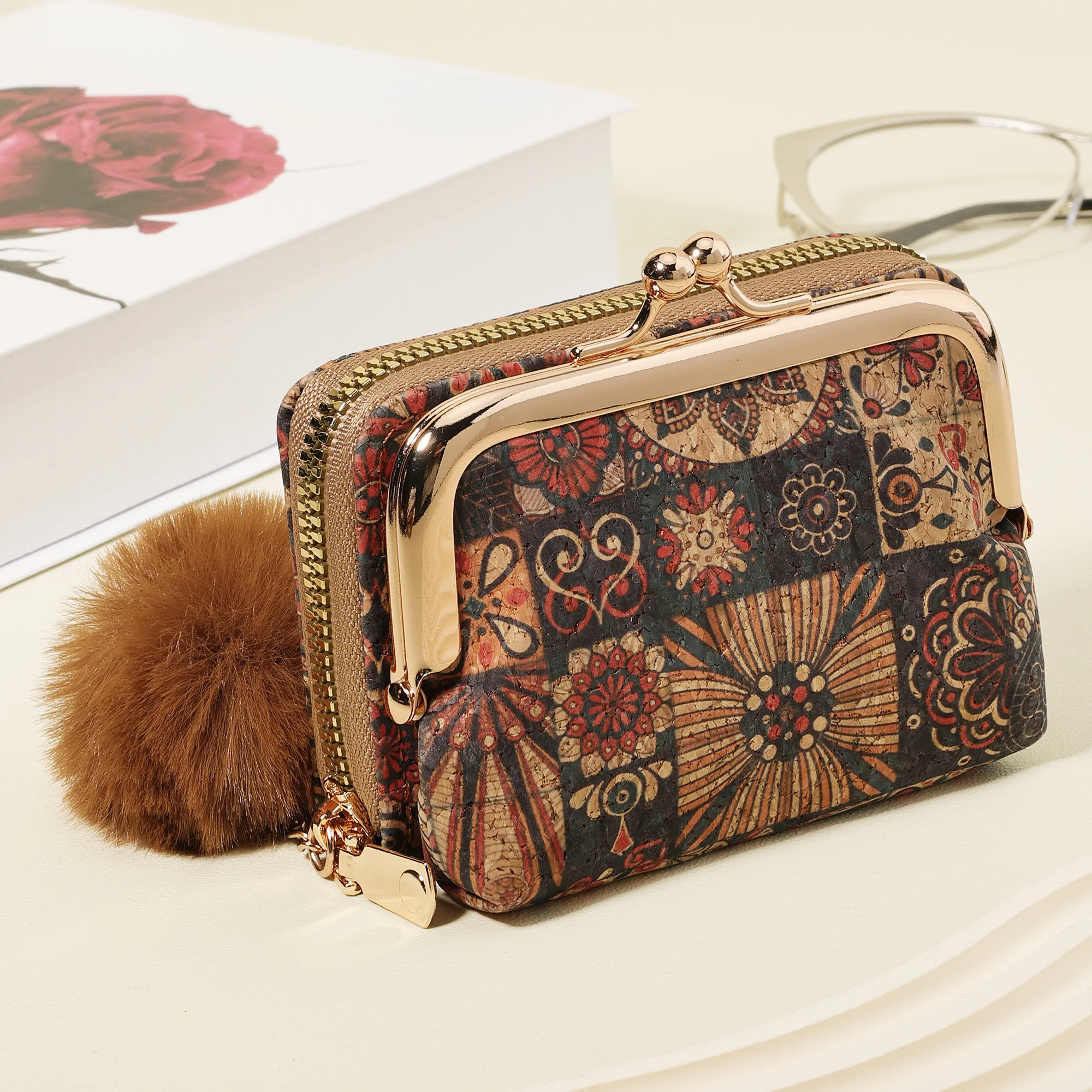 Ultra thin card holder, featuring a Stylish Pom pom Accent, women's credit card wallet, large capacity multi card holder wallet,