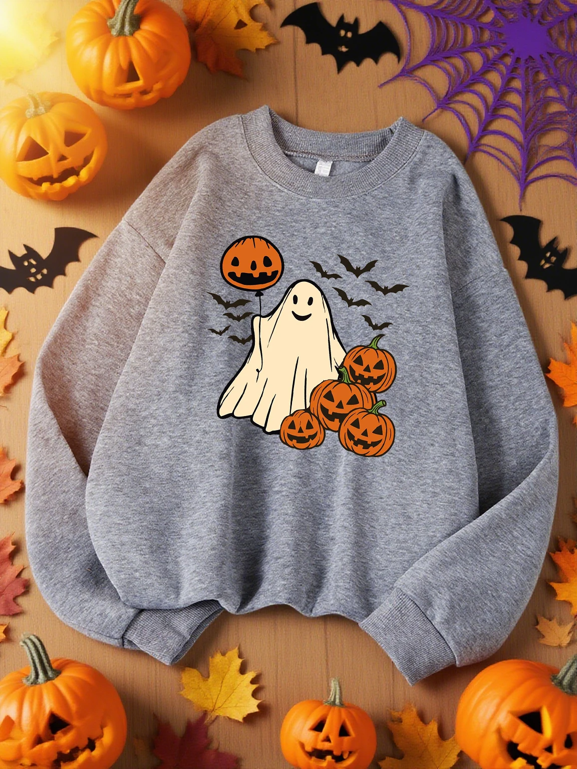 اليقطين بالون الشبح والخفافيش نمط البلوز امرأة الرياضة Y2K أعلى الخريف ملابس رياضية غير رسمية فضفاضة الهيب هوب بلوزات #4