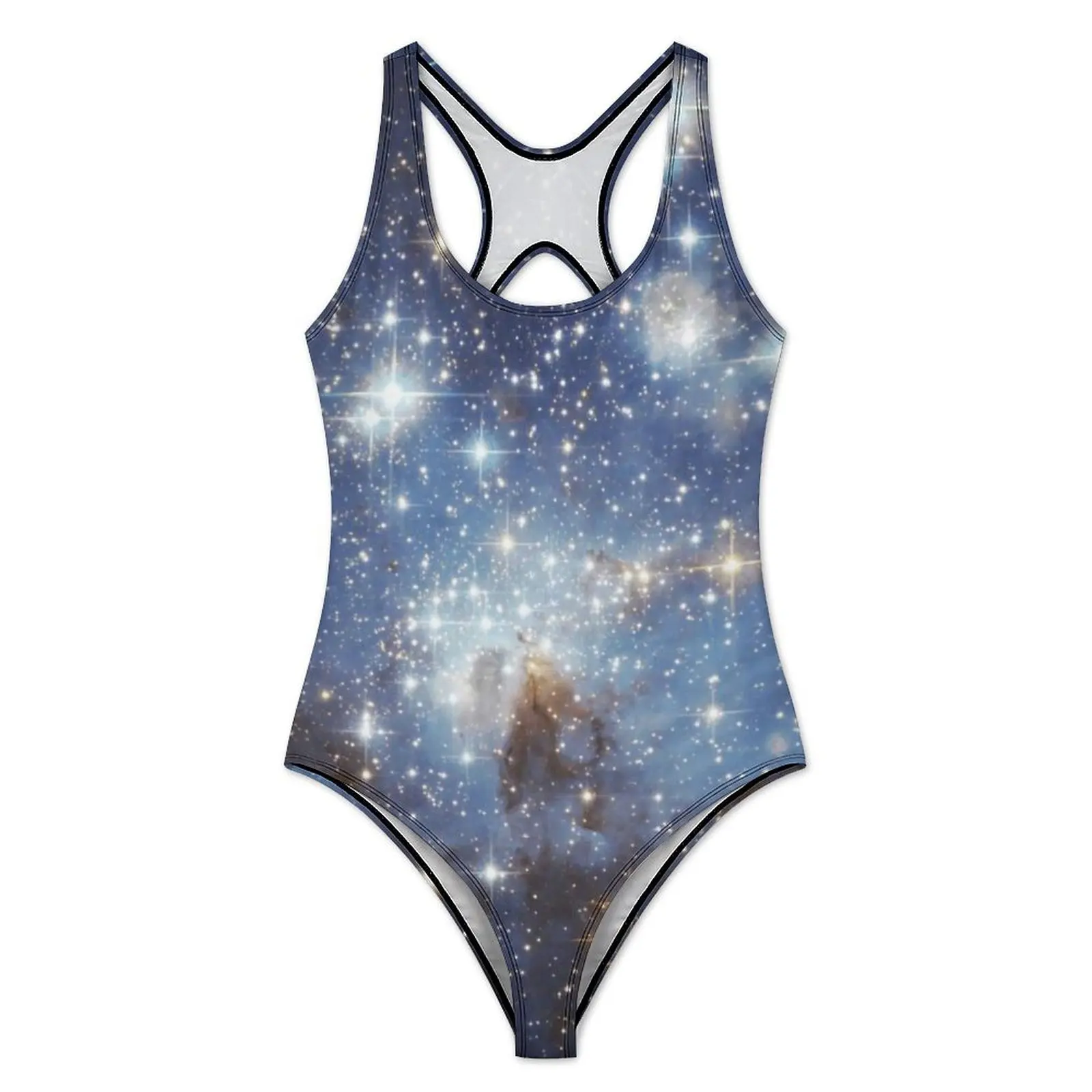 Bling Star Swimsuit Astro Galaxy Print Swimwear One-Piece Holiday Surf Design Bodysuit Hollow Out Bathing Suit Beach Outfits