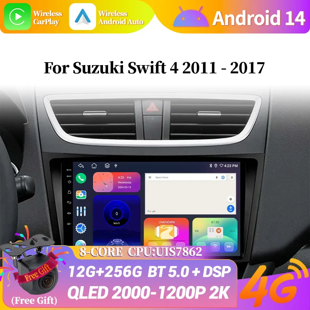 

Car Radio Multimedia Navigation For Suzuki Swift 4 2011-2017 Android 14 Wireless Bluetooth Carplay Stereo Screen WIFI 2DIN