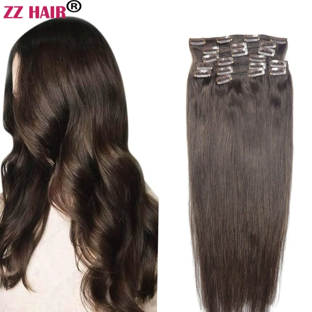 

Заколки ZZHAIR из 100% бразильских человеческих волос Remy, 16 "-24", набор из 10 шт., 140 г-160 г, натуральные прямые волосы на всю голову