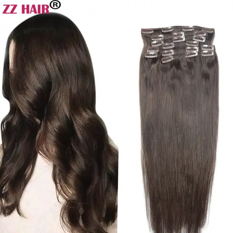 ZZHAIR 클립 100% 브라질 인간 레미 헤어 익스텐션 16