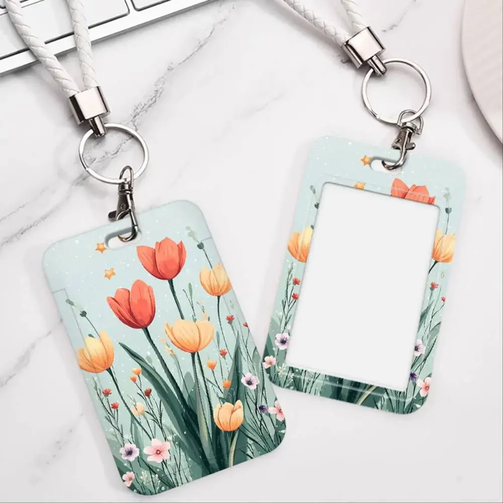 Dual Sided Dutch Tulip Field ID Card Holder Plastic 2 Slot Case White Green Dutch Color For Doctor Nurse Bank Badge