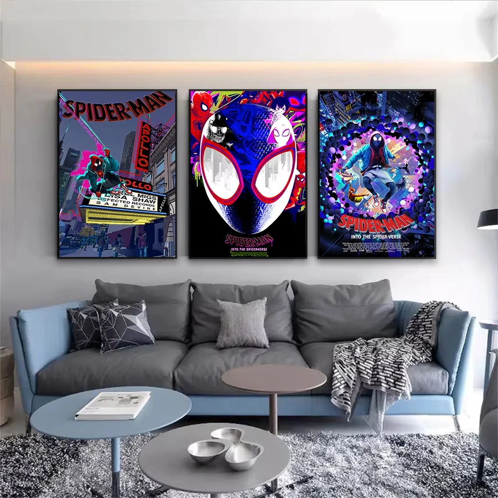 MINISO Spider Man Into the Spider Verse Poster Disney Spider Man Tela Pittura Cartoon Comic Stampa Supereroe Art Room Decor