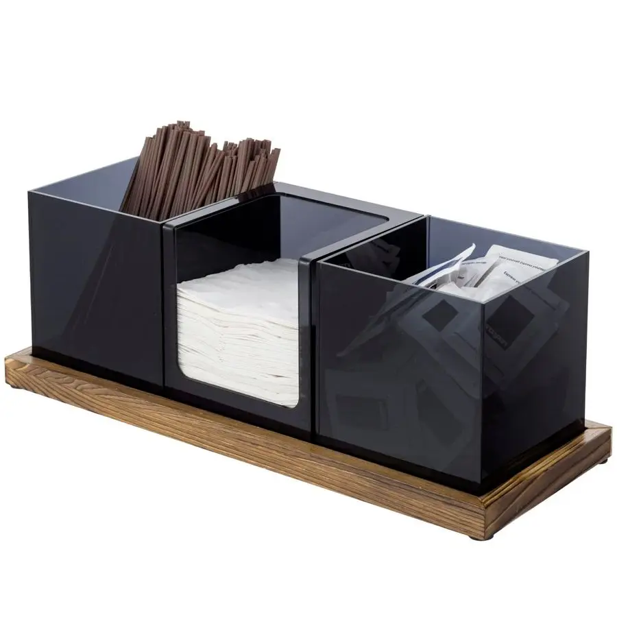 

Coffee Organizer, Modern Acrylic Coffee and Tea Organizer with 3 Removable Premium Translucent Black Acrylic Compartments and R