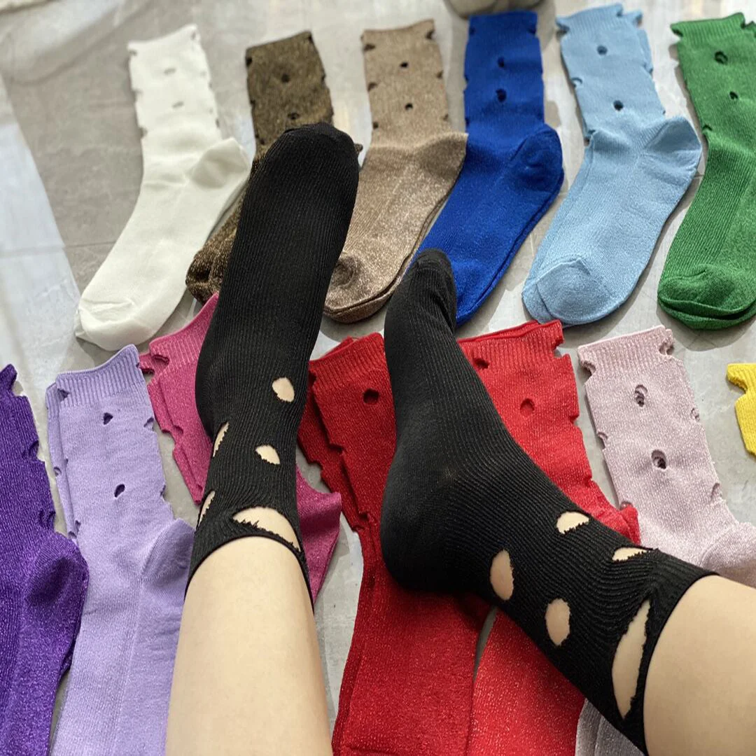 Funky cutout gold thread openwork wire solid Socks