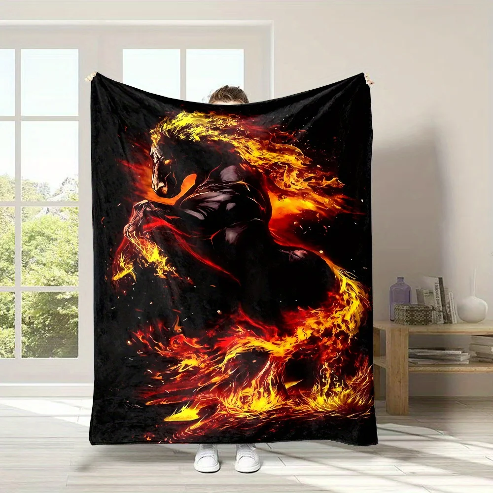 Fire Horse Flannel Throw Blanket Burning Flame Stallion Print Soft Lightweight Blanket Sofa Bed Camping All Season Home Decor