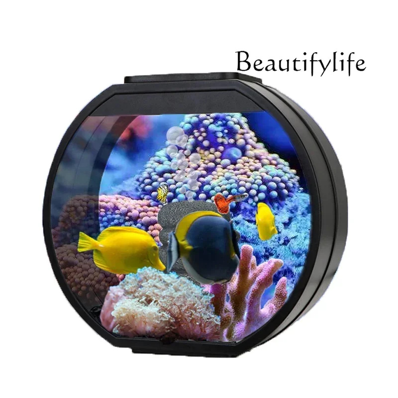

small round glass ecological landscaping lazy water box Creative goldfish tank living room office desktop