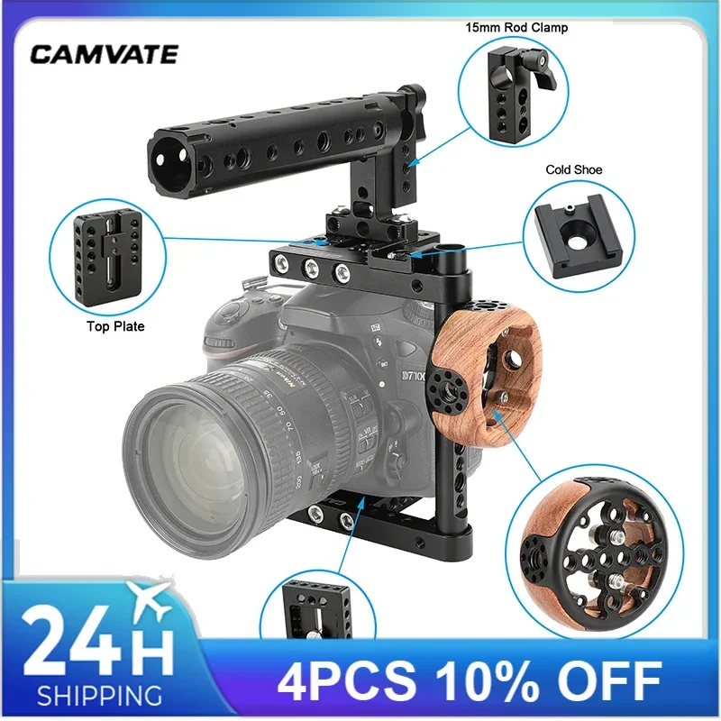 CAMVATE Universal Camera Cage Rig With Top and Left Side Handle & Shoe Mount Adapter For DSLRs Canon, Nikon, Sony, Panasonic