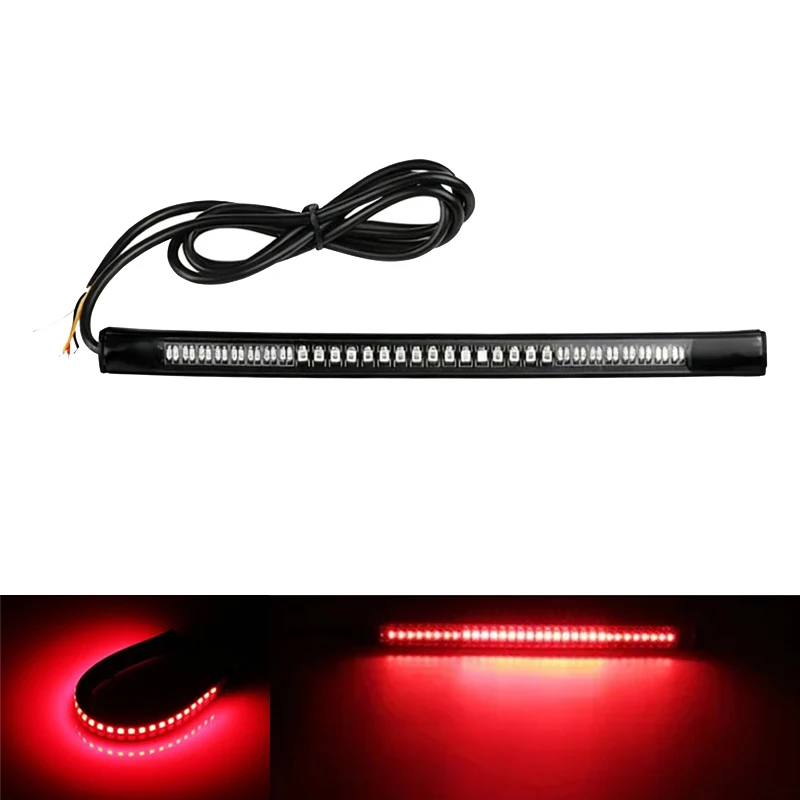 Tira de luces LED traseras para motocicleta, luces de señal de giro flexibles 48SMD, tira de luces impermeables, lámpara estroboscópica, luces de freno, luz decorativa