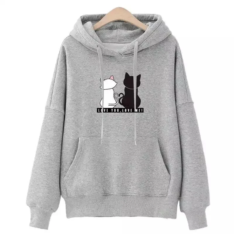 Fall/Winter 2023 new cute cat dropped shoulder hooded sweatshirt  fleece loose pullover top