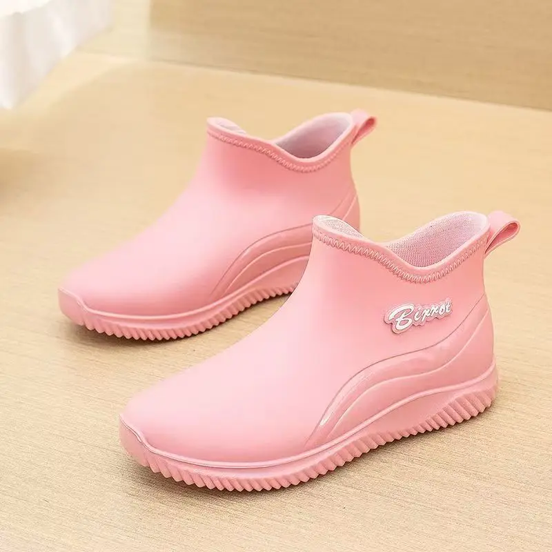 

Women New Flat sole Ankle Rain Boot Thick Sole Non Slip Waterproof Detachable Cotton Cover Keep Warm Work Shoe Wash The Car Shoe