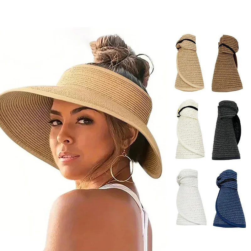 FURTALK шляпы с солнцезащитным козырьком для женщин, соломенный хвост с широкими полями, летняя пляжная шляпа, УФ-ВП, упаковочная, складная, для путешествий