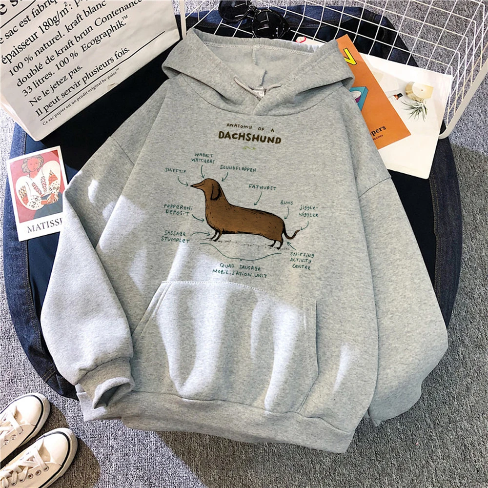 Sausage Dog Dachshund hoodies women vintage anime japanese streetwear Hood sweater female long sleeve top pulls