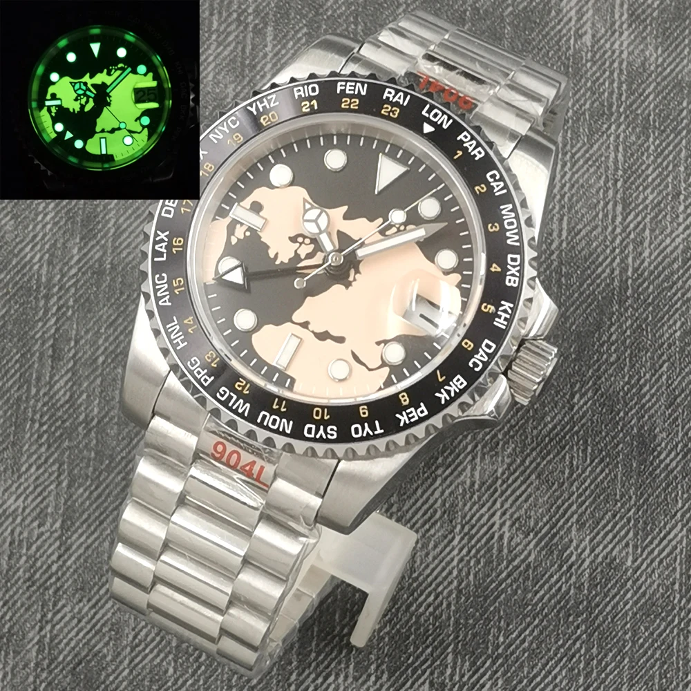 

40mm Bliger Sapphire glass Stainless Intense luminous NH34 Mechanical watches President Steel bracelet Automatic GMT Mens watch