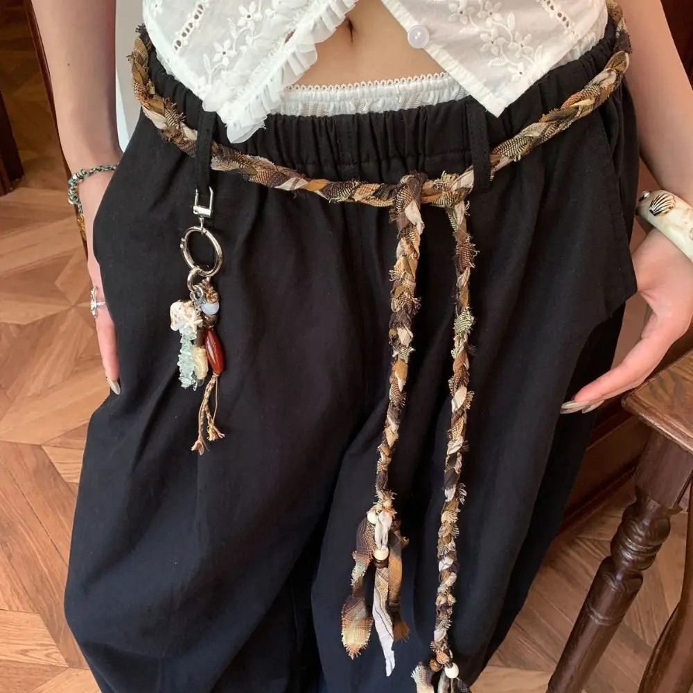 تصميم فاخر براون اليدوية جديلة حزام العرقية نمط الرجعية الخصر حبل خمر رقيقة حبل حزام المرأة تنورة الجينز الزخرفية #2