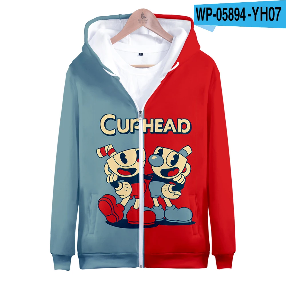 The Cuphead Show Zipper Hoodies 3D Print Men's Casual Zip Up Hooded Sweatshirts Hoody Oversized Tracksuit Pullover Man Coat