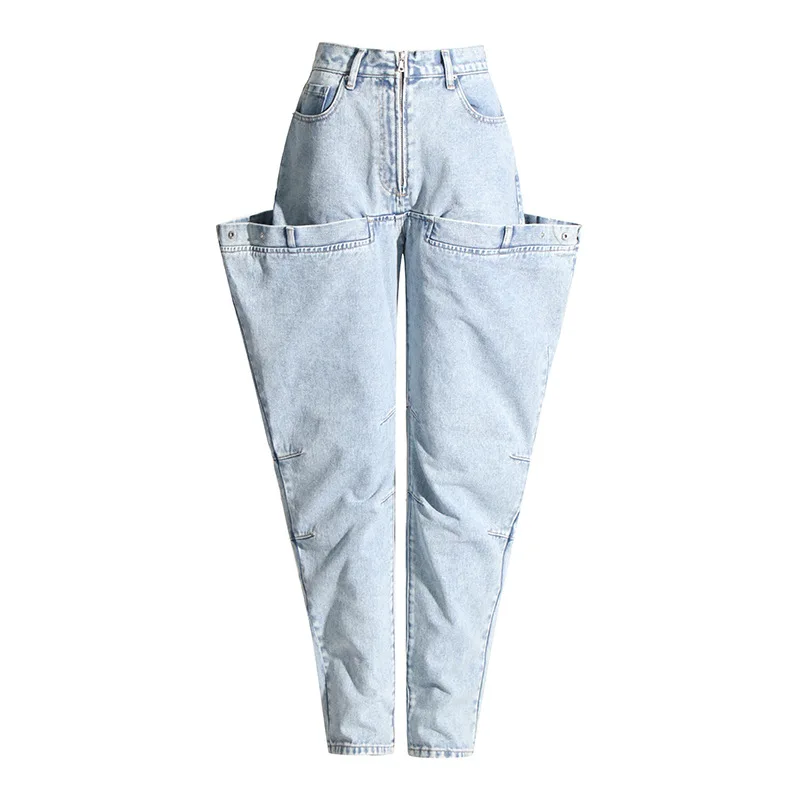 ZAMOR HIGH STREET Women American Retro Style Clothing 2026 High-End Spring New Fashion Splicing High Waist Slim Fit Jeans Denim