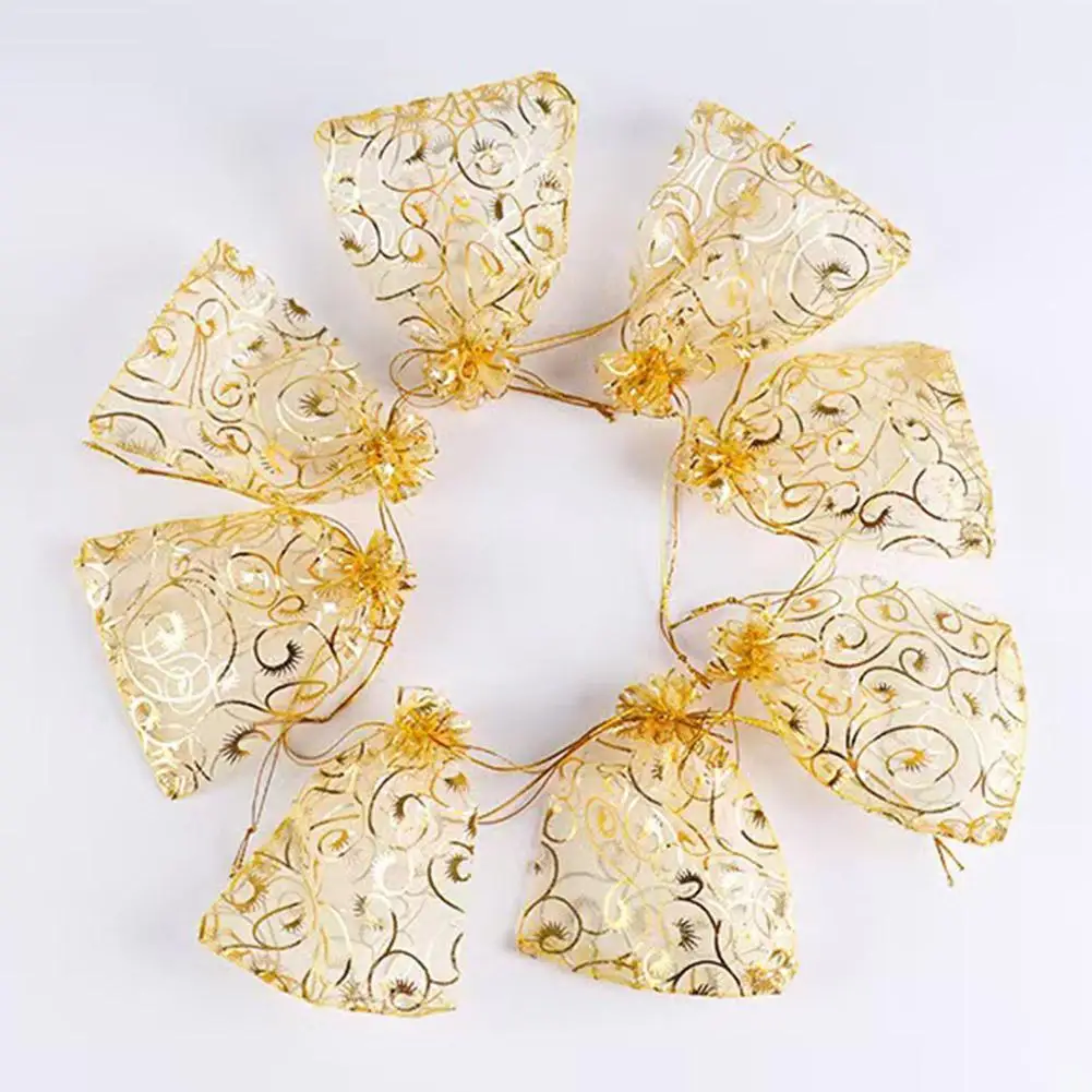 100/200 個シマーゴールドキャンディーバッグ巾着オーガンザバッグギフトバッグポーチクリスマス結婚式誕生日パーティー用