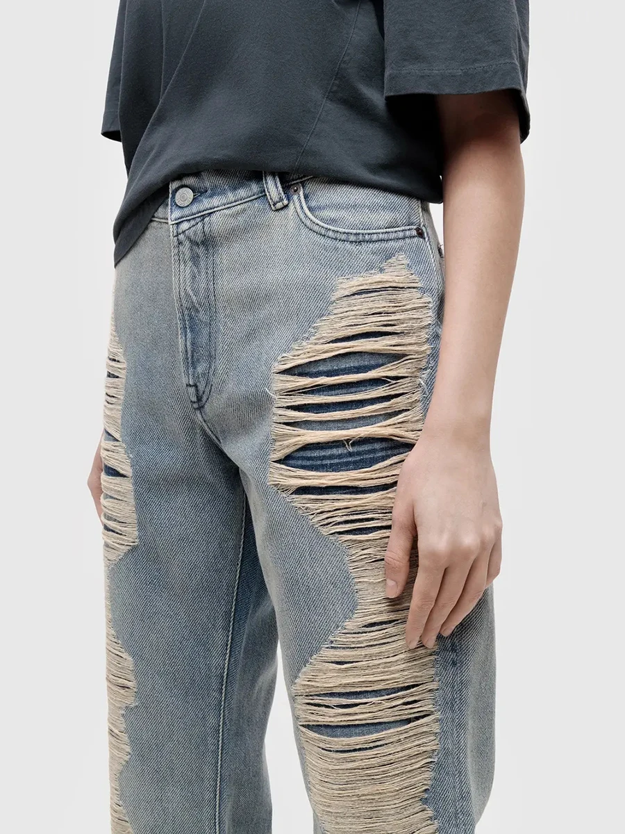 REDDACHiC anni 2000 Jeans svasati con fori in difficoltà Lavaggio vintage rilassato Pantaloni in denim strappati a vita alta Pantaloni lunghi Donna Streetwear