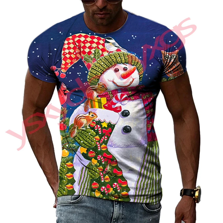 Christmas Tree Carnival Santa Claus Happy New Year Gift Man T-shirts Hip Hop 3D Print Harajuku Round Neck Tee Short Sleeve Top