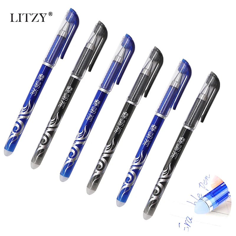 Caneta apagável recarga 10/12 pçs/set escritório gel caneta 0.5mm haste magia lavável lidar com caneta apagável azul/tinta preta papelaria escola