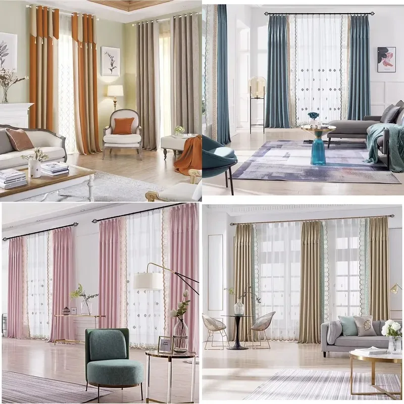Luxury European Jacquard 100% Polyester Blackout Curtains Custom Ready-Made Modern Flat Window Grommet 1PC