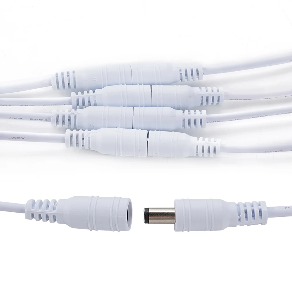 5/10szt DC 5.5x2.1mm Kabel męski i żeński Biały 12V DC Wtyczka zasilania Jack Pigtail Kabel Złącze Adapter do taśmy LED