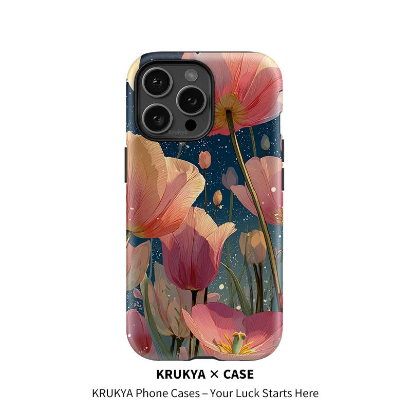 

Krukya Fashion Flower Soft Phone Case For iPhone 16 15 17 Pro Max 14 11 12 13 XR XS 15 Plus SE 2020 2022 Double-layer Back Cover