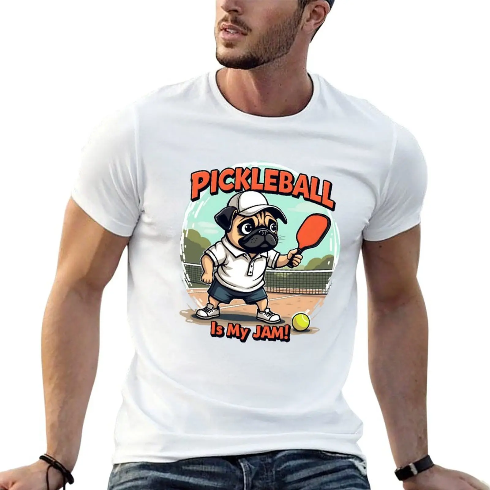

Pickleball Pug, Funny Pickeball T-Shirt man t shirt designer t shirts for man graphic vintage T-Shirt