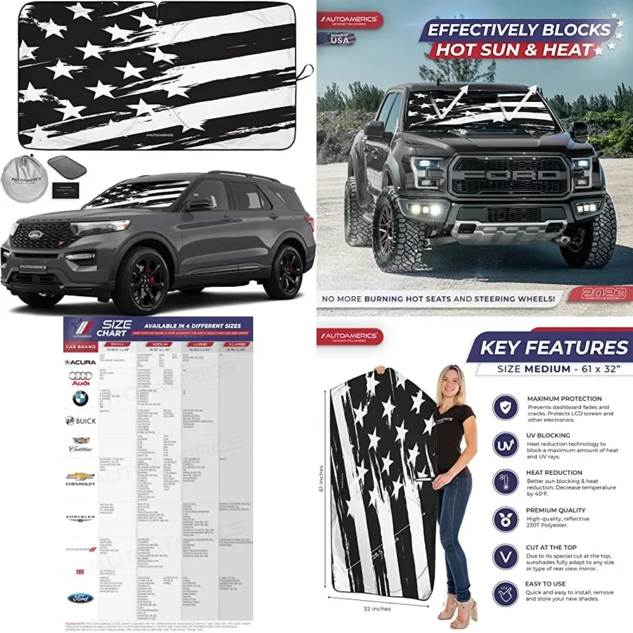 

1-Piece Windshield Sun Shade American Design - Foldable Car Front Window Sunshade for Most Sedans SUV Truck - Blocks Max UV Ray