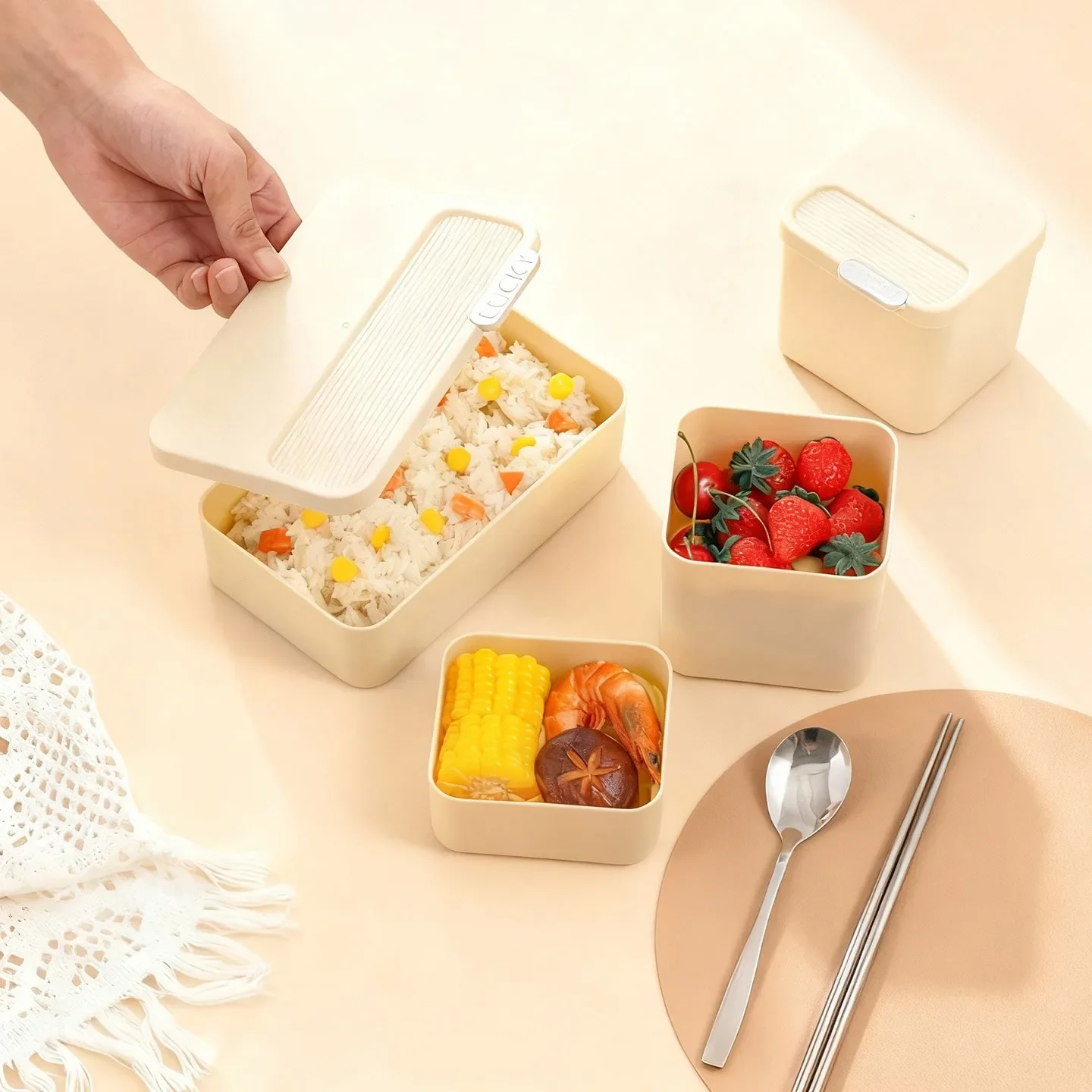 Plastic Bento Lunch Box For Kids Students Reusable Portable Fruit Salad Food Container Sealed Fresh-keeping Box Microwave Safe