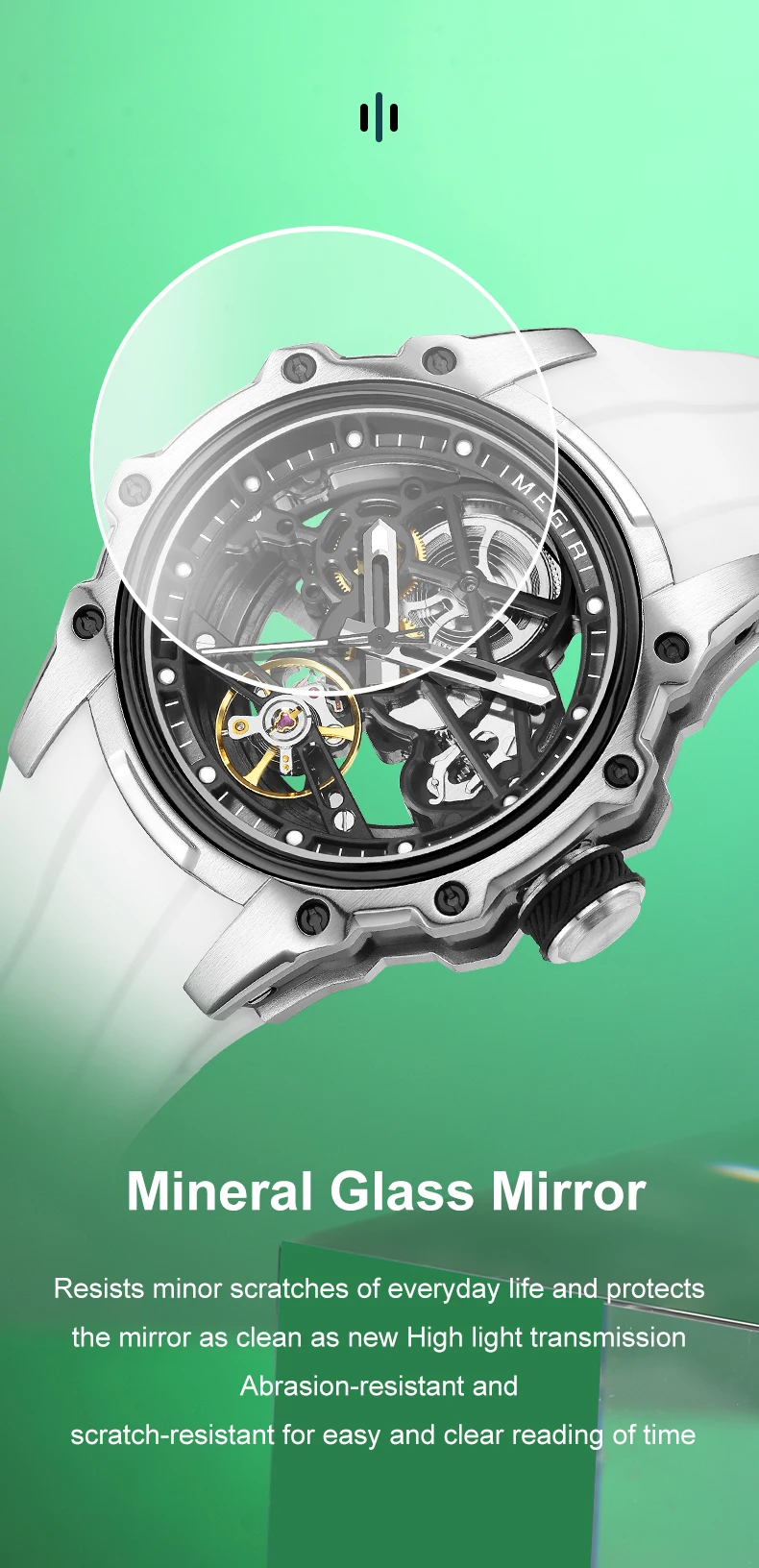 MEGIR Skeleton Dial Automatische Mechanische Uhr Männer Edelstahl Gehäuse Wasserdicht Leuchtende Sport Armbanduhr mit Silikon Armband – Detail 4