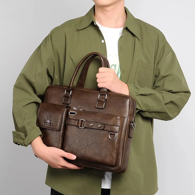 Bolso de mano Retro de gran capacidad para hombre, maletín impermeable y resistente al desgaste, bandolera de hombro