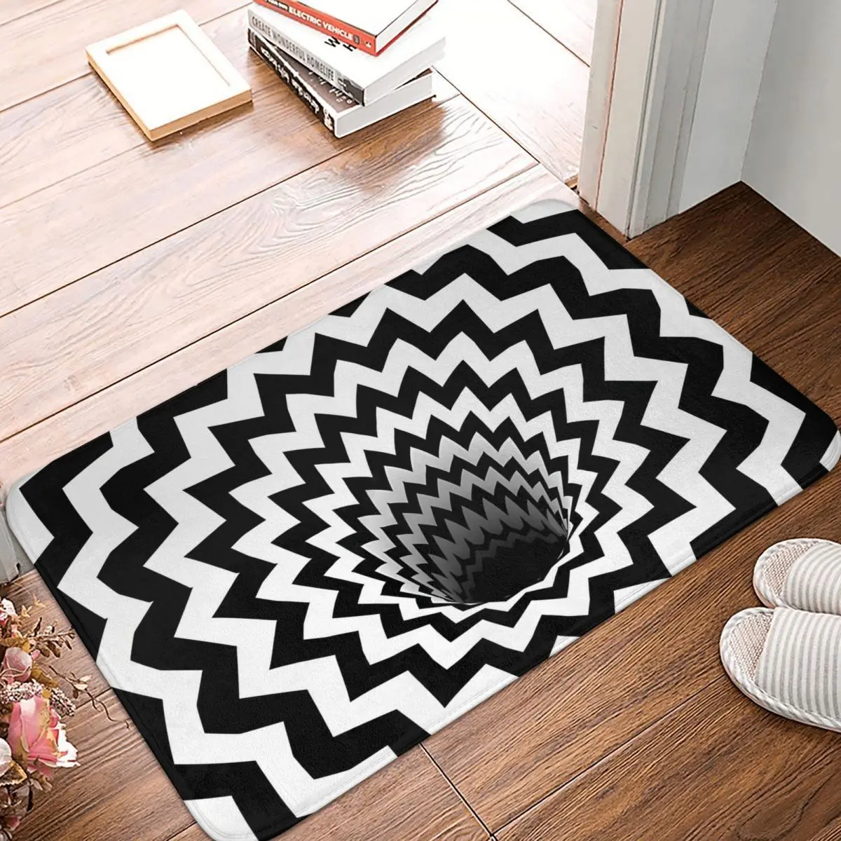 Optical Illusion Black Hole Chevron Black White Bedroom Mat Rug Home Doormat Kitchen Carpet Decoration