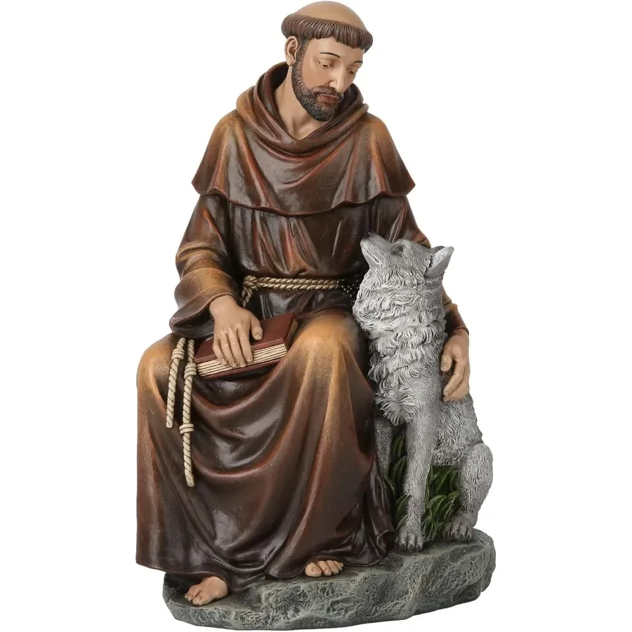 

BC Catholic Saint Francis Statue Inspirtional Garden Figure Religious Gift Devout Home décor 10.5" H Renaissance Sculpture Hand