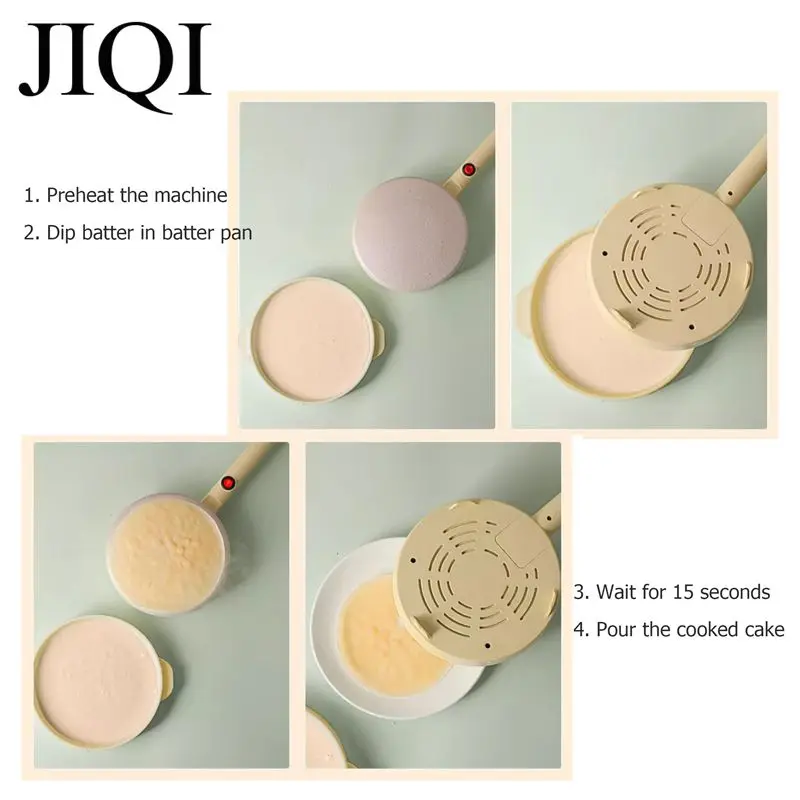 JIQI Electric Crepe Maker Pizza Pancake Machine Non-stick Griddle baking pan Cake machine kitchen cooking tools 220V Pink EU US