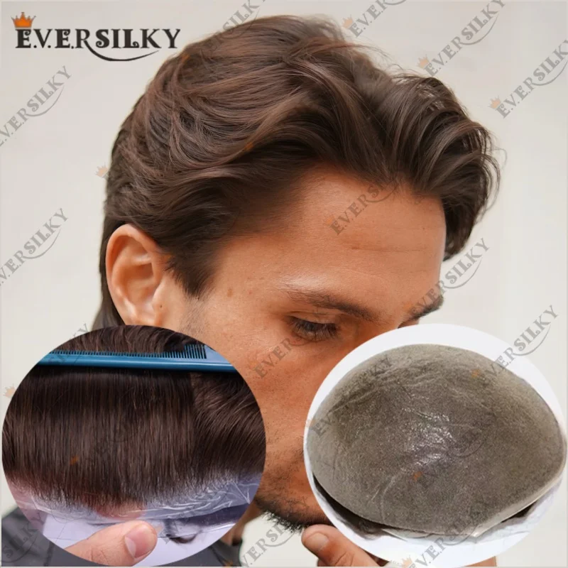 

Супертонкая кожа плотности 80% 0,02 мм, пепельно-коричневый 4 # 17 # Человеческие волосы, мужской парик, естественная линия волос, мужской капиллярный протез, парик, система